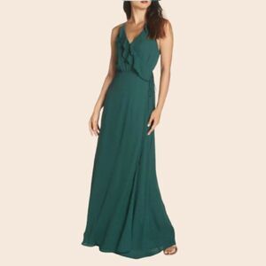 Wayf Green Jamie Ruffle Wrap Maxi Gown w/ Lattice Back Size XS